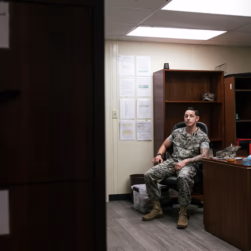 A board voted to retain Marine Staff Sgt. Damien Contreras, noting his 10 years of good service.Credit...Marie Eriel Hobro for The New York Times